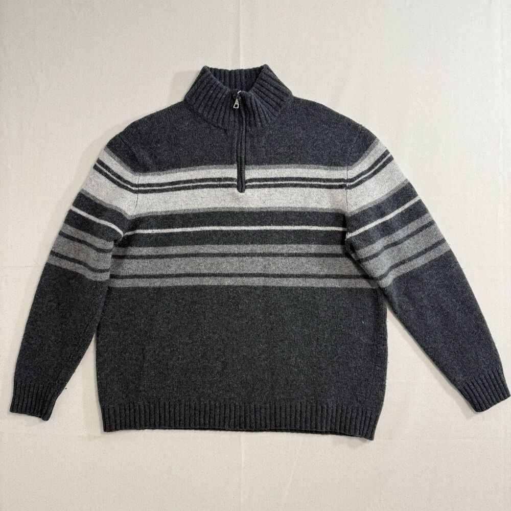GRAYSON & DUNN Men's XL Knit Soft Pullover Sweater Grey Striped Lambs Wool